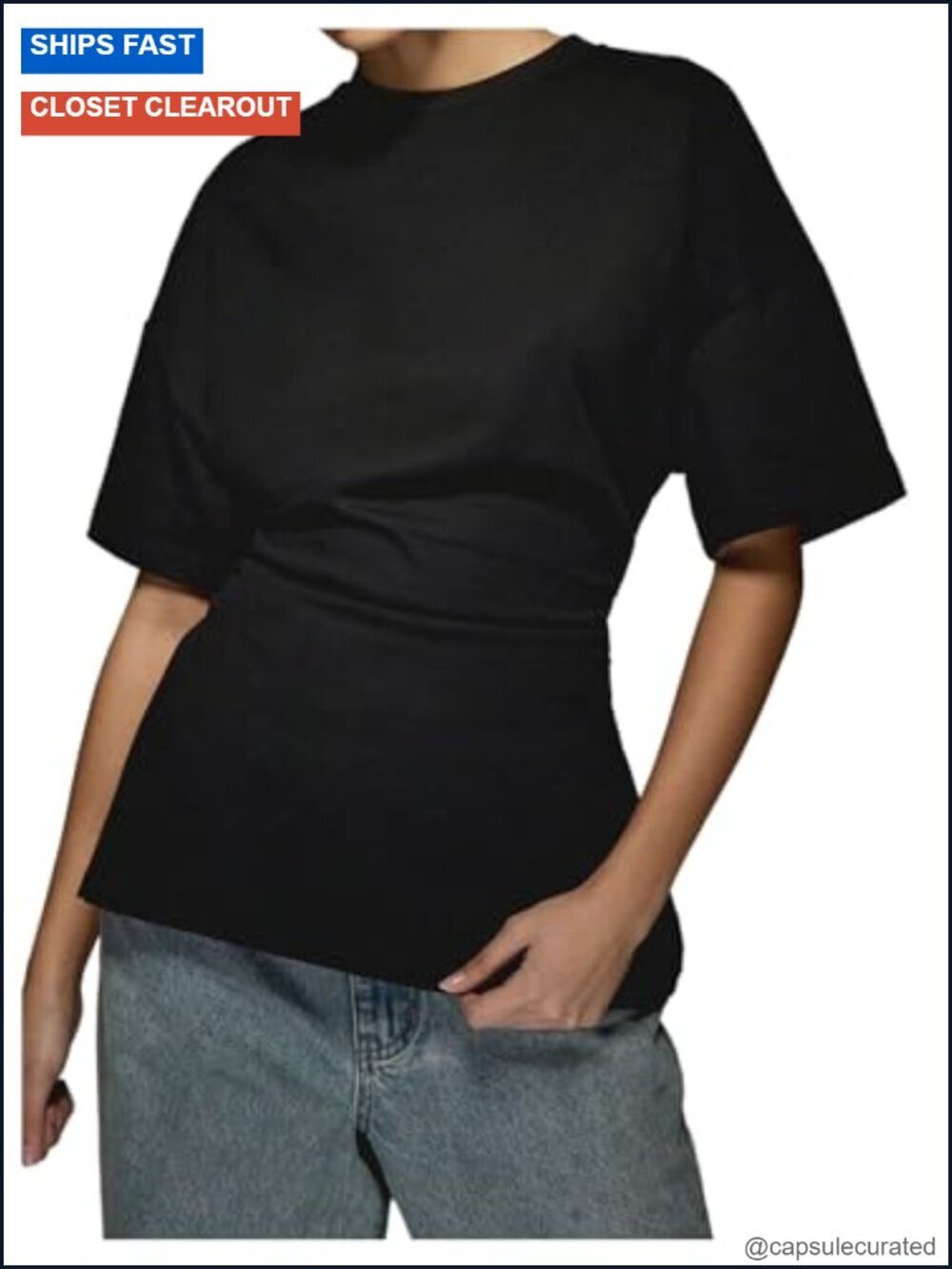 Women's Cinched Waist Peplum T-Shirt Drop Shoulder Ruched Crew Neck Tee